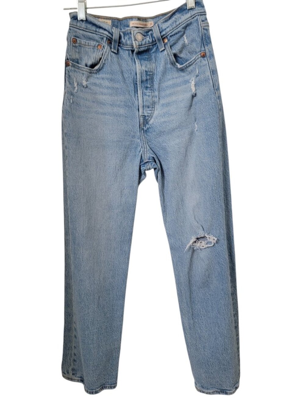 Levi's Size 25 "Ribcage Straight Jeans" Denim Blue Jeans, Button Fly